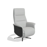 Recliner Atlas 6685 in Leather B904 (light grey), black wood side panels, black metal base, angled view