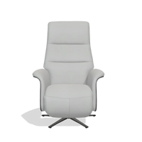 Recliner Atlas 6685 in Leather B904 (light grey), black wood side panels, black metal base, front view
