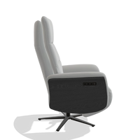 Recliner Atlas 6685 in Leather B904 (light grey), black wood side panels, black metal base, side view