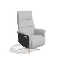 Recliner Atlas 6685 in Leather B904 (light grey), black wood side panels, champagne metal base, angled view