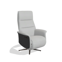 Recliner Atlas 6685 in Leather B904 (light grey), black wood side panels, espresso metal base, angled view