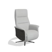 Recliner Atlas 6685 in Leather B904 (light grey), tobacco wood side panels, black metal base, angled view