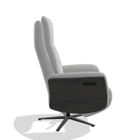Recliner Atlas 6685 in Leather B904 (light grey), tobacco wood side panels, black metal base, side view