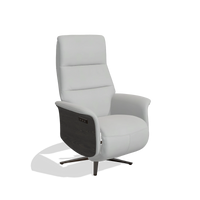 Recliner Atlas 6685 in Leather B904 (light grey), tobacco wood side panels, espresso metal base, angled view