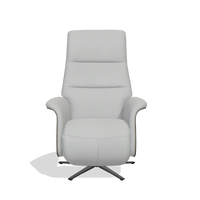 Recliner Atlas 6685 in Leather B904 (light grey), walnut wood side panels, black metal base, front view