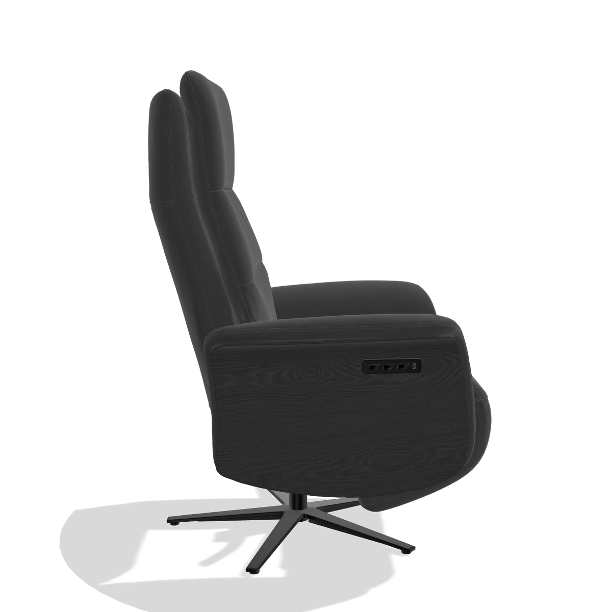 Recliner Atlas 6685 in Leather B905 (anthracite), black wood side panels, black metal base, side view