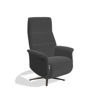 Recliner Atlas 6685 in Leather B905 (anthracite), black wood side panels, espresso metal base, angled view
