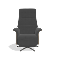Recliner Atlas 6685 in Leather B905 (anthracite), natural wood side panels, black metal base, front view