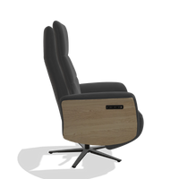 Recliner Atlas 6685 in Leather B905 (anthracite), natural wood side panels, black metal base, side view