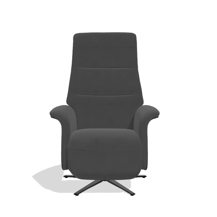 Recliner Atlas 6685 in Leather B905 (anthracite), tobacco wood side panels, black metal base, front view