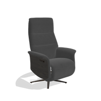 Recliner Atlas 6685 in Leather B905 (anthracite), tobacco wood side panels, espresso metal base, angled view