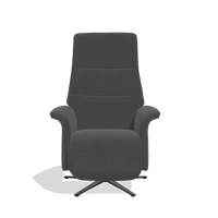 Recliner Atlas 6685 in Leather B905 (anthracite), walnut wood side panels, black metal base, front view