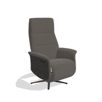 Fauteuil relax Atlas 6685 en Cuir B918 (gris foncé), panneaux latéraux en bois en tabac, pied en métal en espresso, vue de trois-quarts