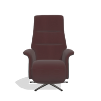 Recliner Atlas 6685 in Leather B938 (chocolate), black wood side panels, black metal base, front view
