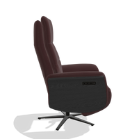 Recliner Atlas 6685 in Leather B938 (chocolate), black wood side panels, black metal base, side view