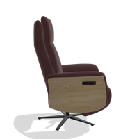 Recliner Atlas 6685 in Leather B938 (chocolate), natural wood side panels, black metal base, side view
