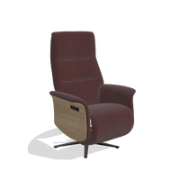 Recliner Atlas 6685 in Leather B938 (chocolate), natural wood side panels, espresso metal base, angled view