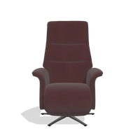 Recliner Atlas 6685 in Leather B938 (chocolate), tobacco wood side panels, black metal base, front view