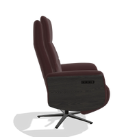 Recliner Atlas 6685 in Leather B938 (chocolate), tobacco wood side panels, black metal base, side view