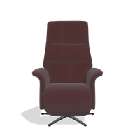 Recliner Atlas 6685 in Leather B938 (chocolate), walnut wood side panels, black metal base, front view