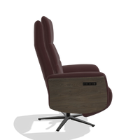 Recliner Atlas 6685 in Leather B938 (chocolate), walnut wood side panels, black metal base, side view