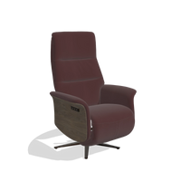 Recliner Atlas 6685 in Leather B938 (chocolate), walnut wood side panels, espresso metal base, angled view