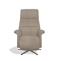 Recliner Atlas 6685 in Leather B942 (greige), black wood side panels, black metal base, front view