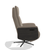 Recliner Atlas 6685 in Leather B942 (greige), tobacco wood side panels, black metal base, side view