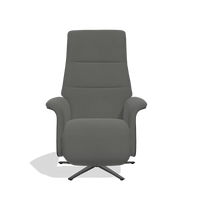 Recliner Atlas 6685 in Leather B945 (dark grey), black wood side panels, black metal base, front view