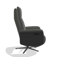 Recliner Atlas 6685 in Leather B945 (dark grey), black wood side panels, black metal base, side view