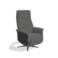 Recliner Atlas 6685 in Leather B945 (dark grey), black wood side panels, espresso metal base, angled view