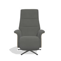 Recliner Atlas 6685 in Leather B945 (dark grey), natural wood side panels, black metal base, front view