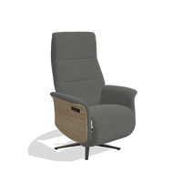 Recliner Atlas 6685 in Leather B945 (dark grey), natural wood side panels, espresso metal base, angled view