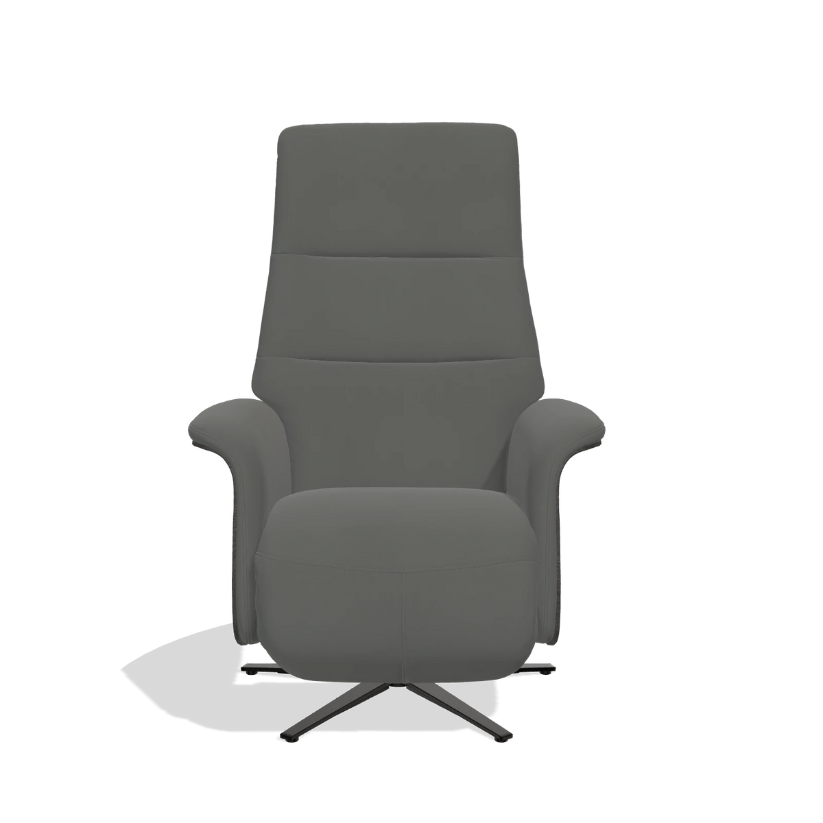 Recliner Atlas 6685 in Leather B945 (dark grey), tobacco wood side panels, black metal base, front view