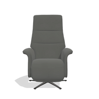 Recliner Atlas 6685 in Leather B945 (dark grey), tobacco wood side panels, black metal base, front view