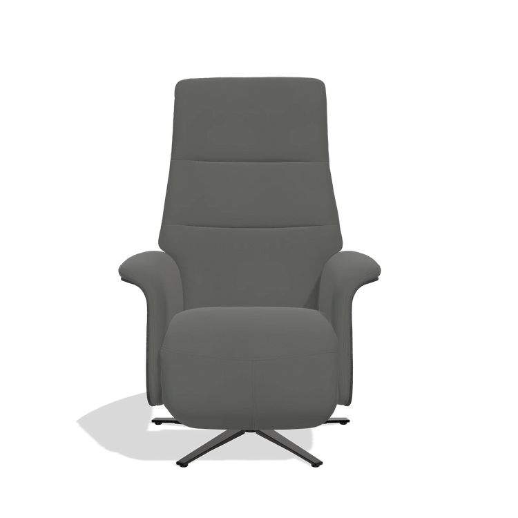 Recliner Atlas 6685 in Leather B945 (dark grey), tobacco wood side panels, black metal base, front view