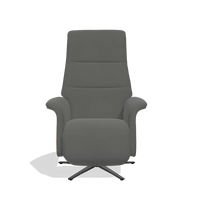 Recliner Atlas 6685 in Leather B945 (dark grey), walnut wood side panels, black metal base, front view