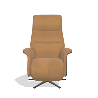 Recliner Atlas 6685 in Leather B947 (caramel), black wood side panels, black metal base, front view