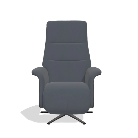 Sillón reclinable Atlas 6685 en Piel B961 (gris oscuro), paneles laterales de madera en tabaco, base metálica en negro, vista frontal