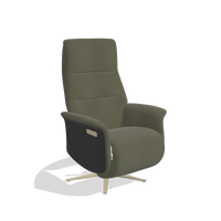 Recliner Atlas 6685 in Leather B962 (dark grey), black wood side panels, champagne metal base, angled view