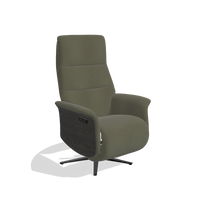 Recliner Atlas 6685 in Leather B962 (dark grey), tobacco wood side panels, black metal base, angled view