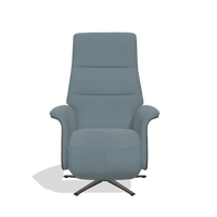 Recliner Atlas 6685 in Leather B963 (grey), black wood side panels, black metal base, front view