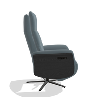 Recliner Atlas 6685 in Leather B963 (grey), black wood side panels, black metal base, side view