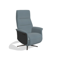 Recliner Atlas 6685 in Leather B963 (grey), black wood side panels, espresso metal base, angled view