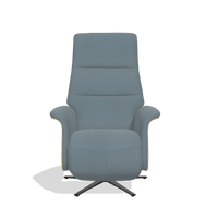 Recliner Atlas 6685 in Leather B963 (grey), natural wood side panels, black metal base, front view