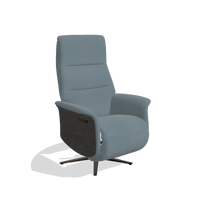 Recliner Atlas 6685 in Leather B963 (grey), tobacco wood side panels, espresso metal base, angled view