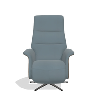 Recliner Atlas 6685 in Leather B963 (grey), walnut wood side panels, black metal base, front view