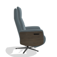 Recliner Atlas 6685 in Leather B963 (grey), walnut wood side panels, black metal base, side view