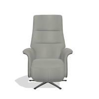 Recliner Atlas 6685 in Leather B967 (greige), black wood side panels, black metal base, front view