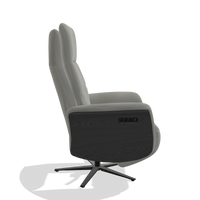 Recliner Atlas 6685 in Leather B967 (greige), black wood side panels, black metal base, side view